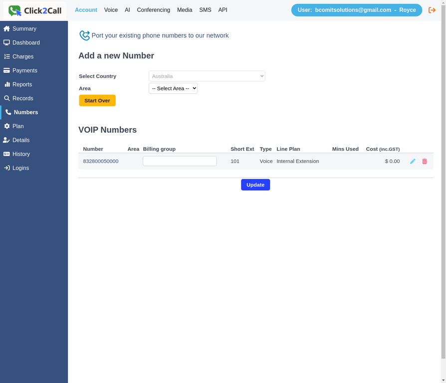 Australia selected in the country dropdown