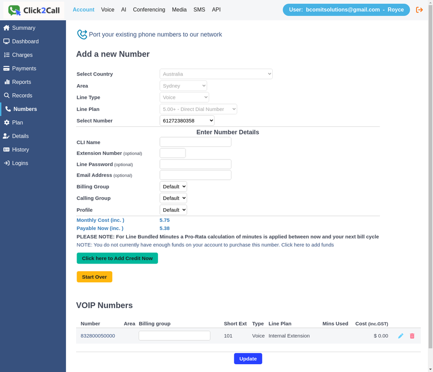 Full form with all dropdowns selected and Enter Number Details section visible