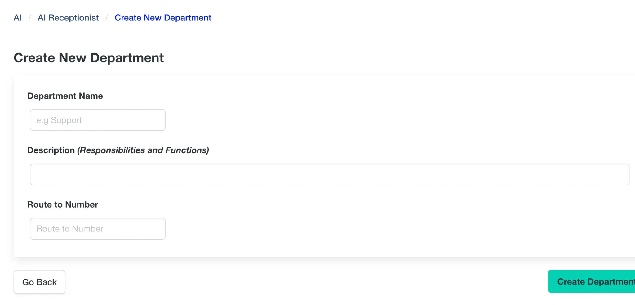 Create new department form