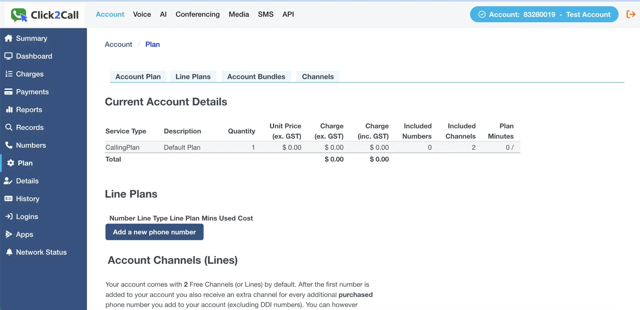 Navigate to the Plan page under the Account tab.